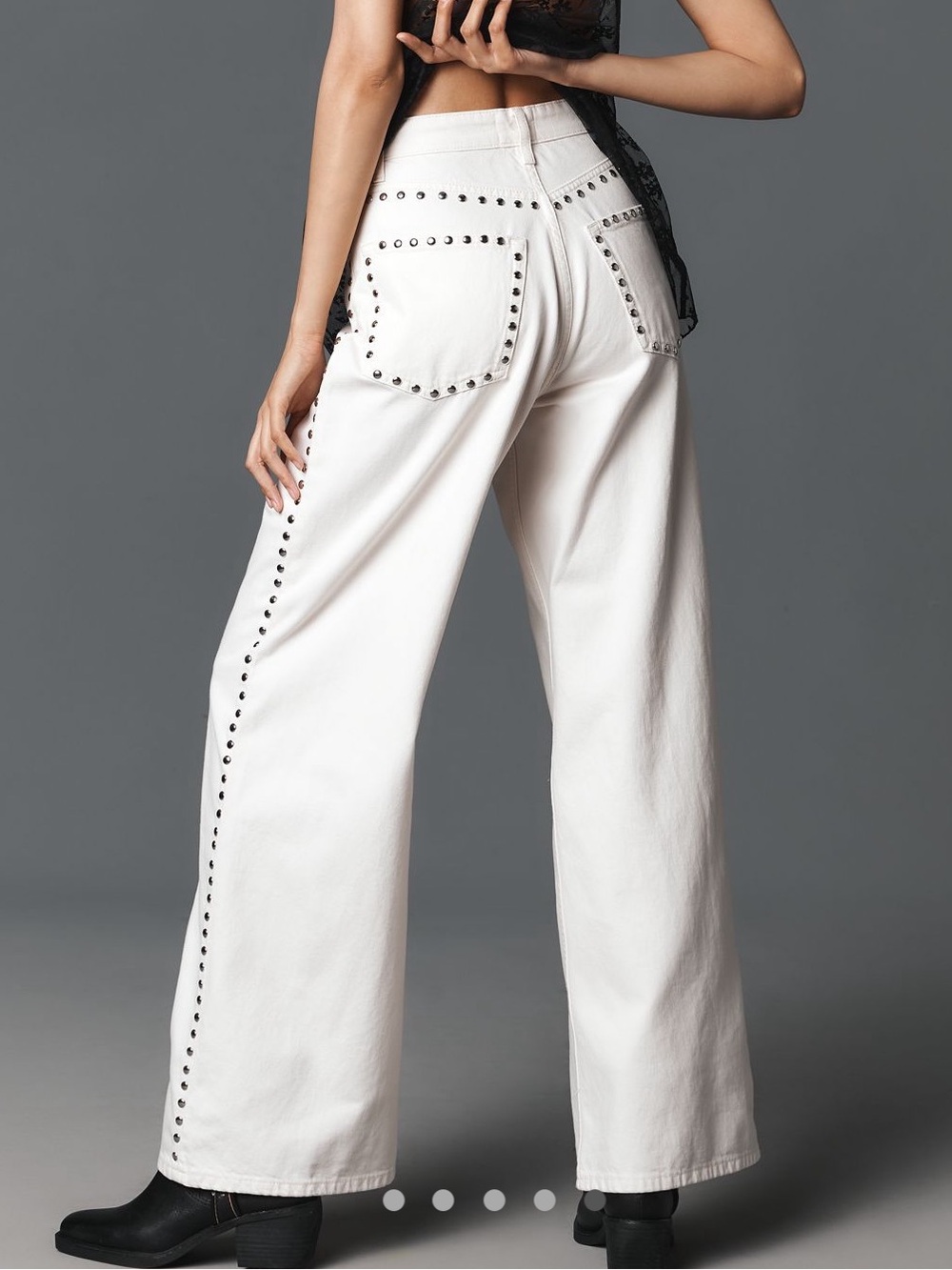 Reformation Cary High-Rise Slouchy Wide-Leg Jeans NEW 28 Anthropologie Studded - Picture 13 of 14